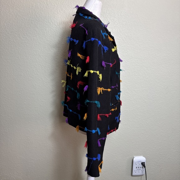 Rising Tide Handwoven Jacket‎ Womens Large Black Rainbow Tassel Fringe Guatemala - Picture 2 of 5